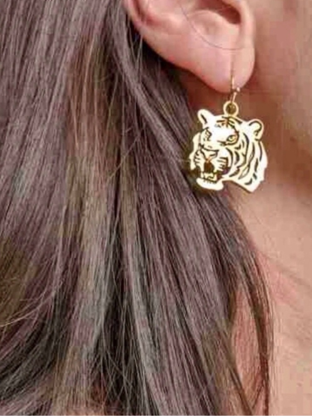New Golden Etched Tiger Earrings | Auburn Tigers | LSU | Clemson Mascot Football - Picture 9 of 16